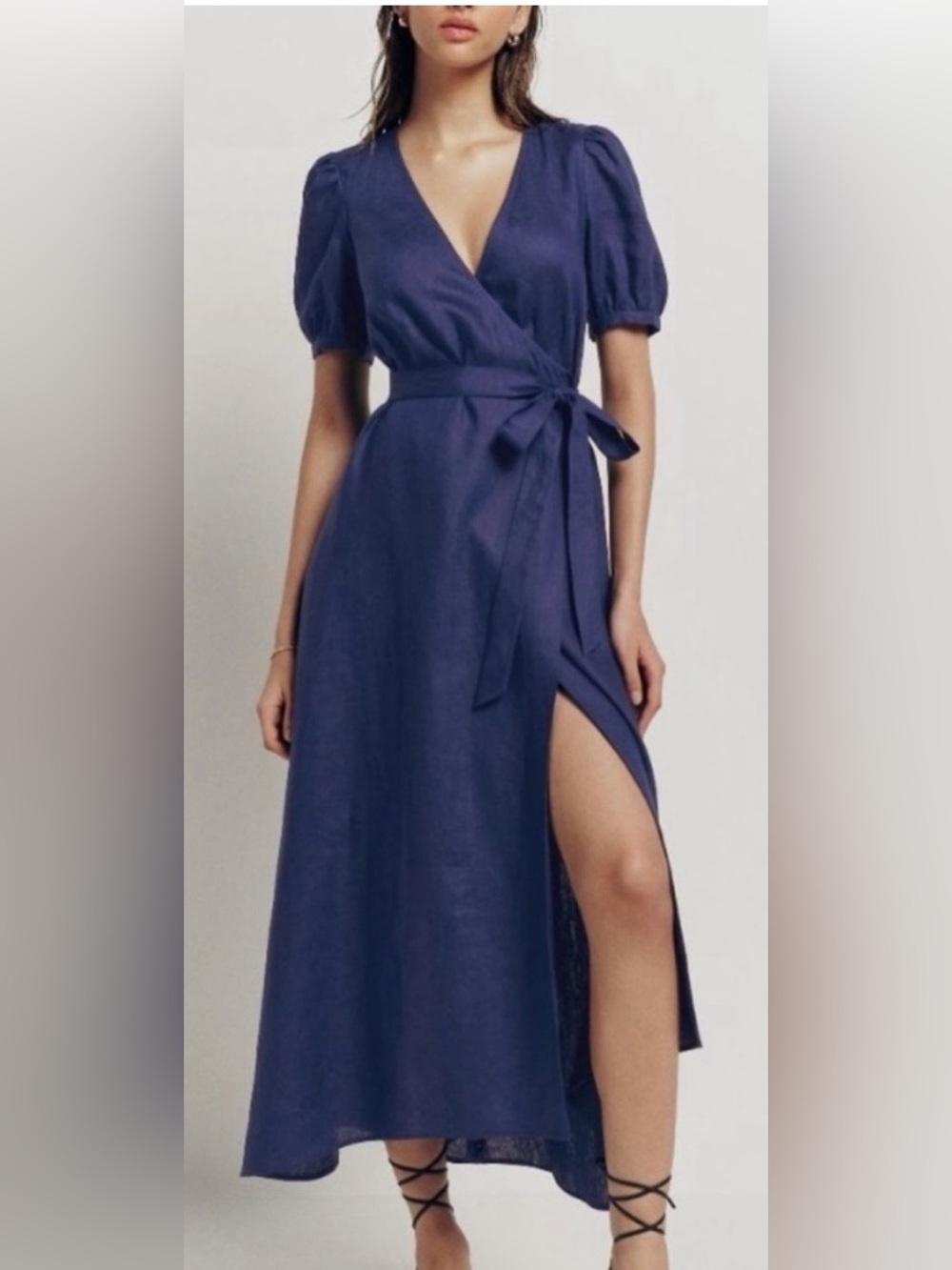 Reformation Weiss Navy wrap maxi dress